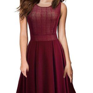 Burgundy Crew Neck Cocktail Dress